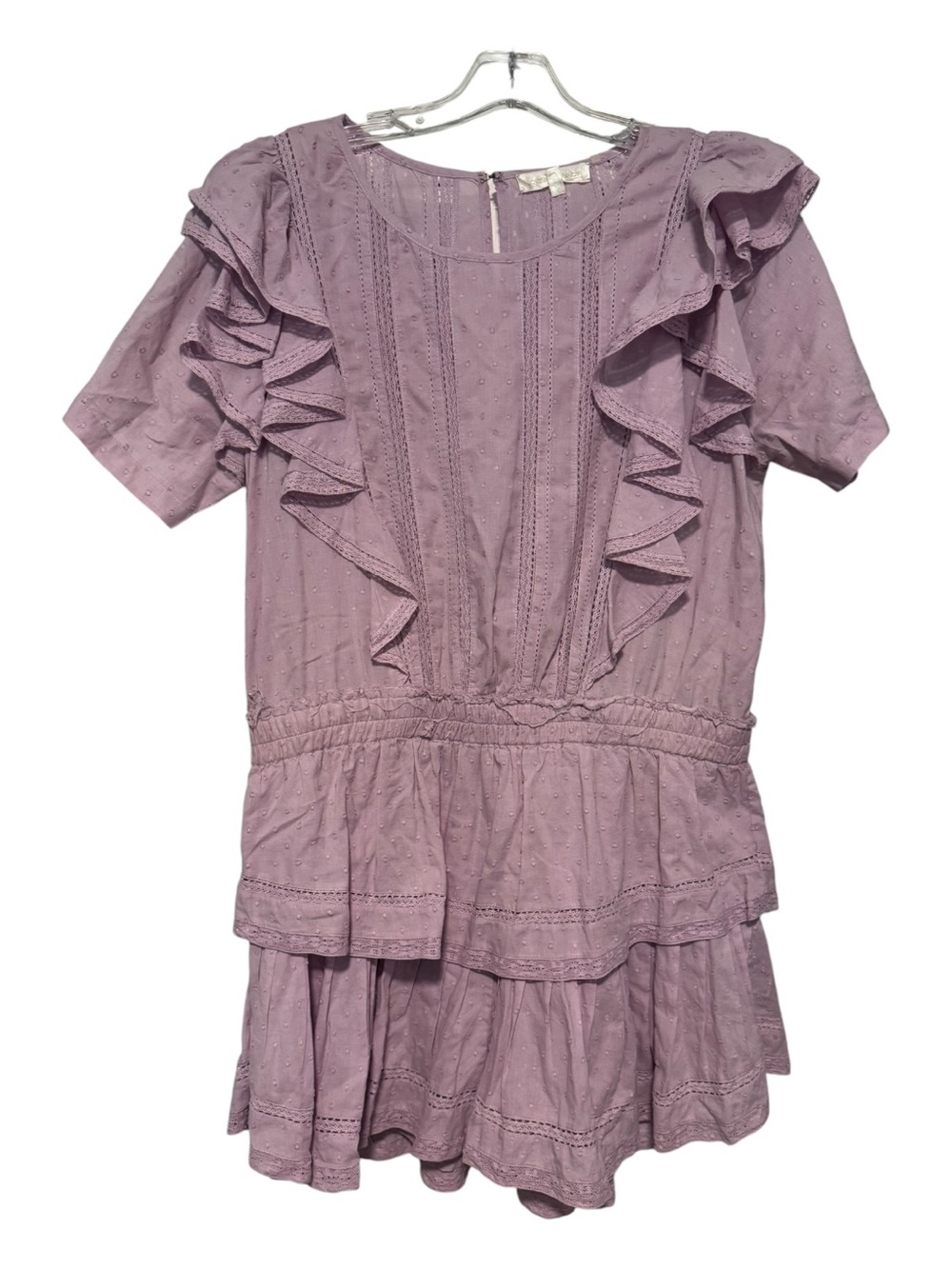 LoveShackFancy Natasha Dress Wisteria Purple Ruffle Lace Mini Dress Size Large - Picture 2 of 4